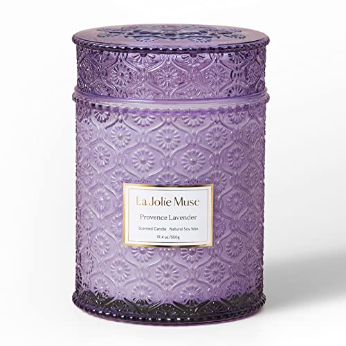 LA JOLIE MUSE Duftkerze Lavendel aus der Provence, Holzdocht, große duftende Kerze, Luxuskerzen - Geschenke für Frauen, natürliche Aromatherapiekerze aus Sojawachs, 550 g, Brenndauer: 90 Stunden von La Jolíe Muse