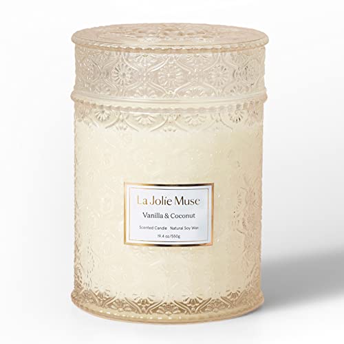 LA JOLIE MUSE Duftkerzen für Zuhause, Geschenkkerze Vanille und Kokosnuss, Sojakerzen mit Holzdocht, 550 g, 90 Stunden von La Jolíe Muse