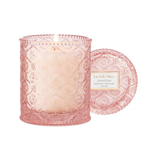 La Jolíe Muse Duftkerze im Glas Rose Sandelholz, Kerzengeschenk für Frauen Sandelholzduftkerzen Zuhause 55 Stunden Brenndauer, 230g von La Jolíe Muse