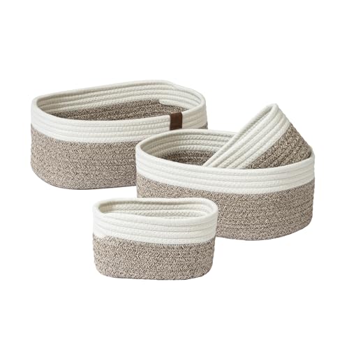 La Jolíe Muse Seil Aufbewahrungskörbe für die Organisation, kleiner Baumwoll-Flechtkorb für Bad, Regal, Kinderzimmer, dekorative Aufbewahrungskörbe 4er-Set, Braun & Weiß von La Jolíe Muse