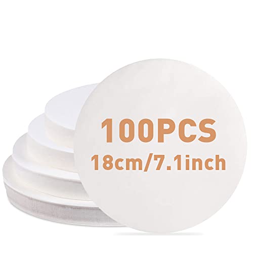 La Llareta 100 Blatt Runde Antihaft-Backpapier, 18cm Antihaft Pergament Papier, Runde BBQ Papier, für Pizza, Luftfritteuse, Backgeschirr, Grillen, Burger von La Llareta