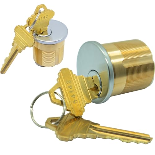 2 Stück Tür-Ersatz-Messing-Zylinderschloss, 32 mm Länge, mit Schlüssel, SC1 Schlüsselnut mit 2 Schlüsseln (Silber) von La Macaza