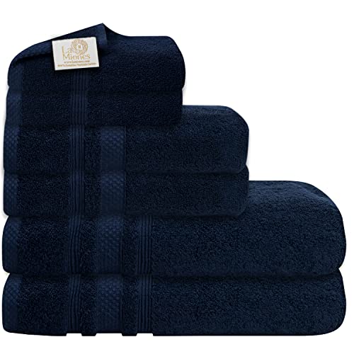 La Miones,100% türkische Baumwolle, 6-teilig, weich und saugfähig, Premium-Qualität Handtücher Set für Badezimmer,6er-Set Hotelqualität, 2 Handtücher, 2 Waschlappen Marineblau von La Miones