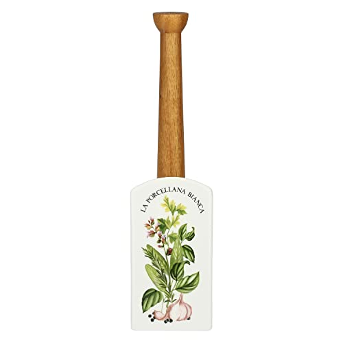 La Porzellan Bianca, Küchenrollenhalter aus dekoriertem Porzellan und Holz, Linie Aufbewahrung, 13 x 8 x 31 cm von LA PORCELLANA BIANCA
