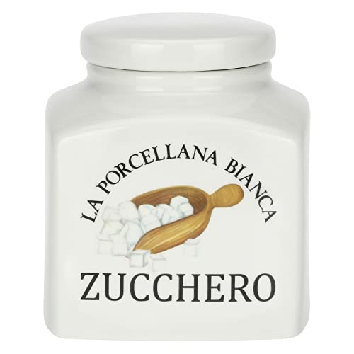 LA PORCELLANA BIANCA PB Zuckerdose Landhausstil Vorratsdose Zucker aus Porzellan 1,1l in Geschenkbox Vintage Aromadose Aufbewahrung Deckeldose von LA PORCELLANA BIANCA PB