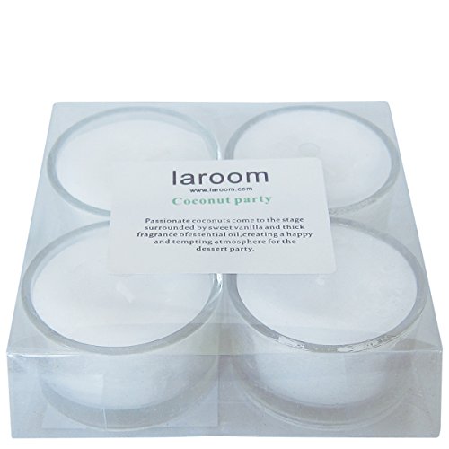 LAROOM 13180 – 4 Teelichte Duft Kokos mit porta-velas Glas, Weiß von La Room