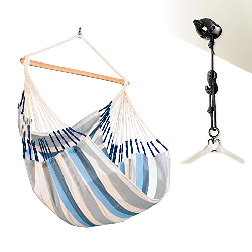 La Siesta® Domingo – Hängematte Komfort für den Winter, Funktionsfaser, kolumbianische Herstellung, große Oberfläche, Stabilisator Bambus, Entspannung im Freien – Sea Salt, Comfort mit Befestigung von LA SIESTA