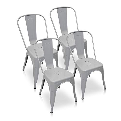 La Silla Española - 4er Pack Stühle im Tolix-Stil mit Rückenlehne, Farbe Industrie grau, Maße 85 x 54 x 45,5 von La Silla Española