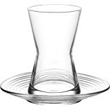 24 Teilig Teegläser Set aus hochwertigem Glas Tee mit Untertasse Hohe Qualität DERIN Orientalisch arabisch Teestube Cafe Bar Club Cay Seti Bardak Bardagi 12 Teegläser + 12 Untertassen von La-V