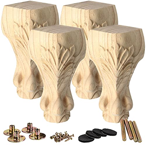 La Vane 4 Stück Massivholz Möbelfüße 10cm (4 Zoll) - Europäischer Stil Handgeschnitzte Tischbeine, Ersatzfüße für Sofa, Bett, Schrank, Couch & Stuhl - Hochwertige Holzdekoration von La Vane