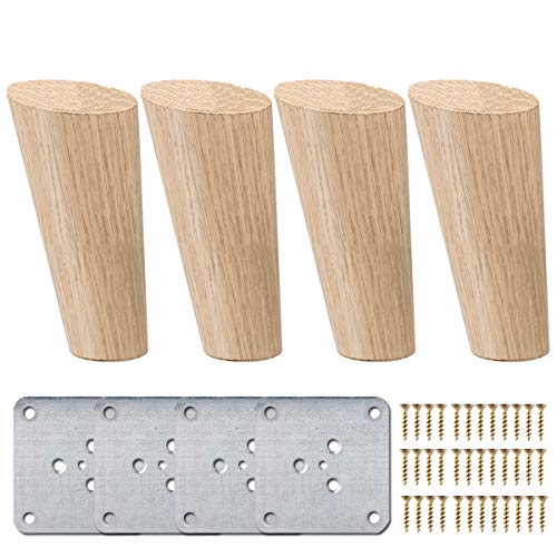 10cm Holz Tischbeine, La Vane 4 Stück Massivholz Schräg Konisch Ersatz Möbelfüße Möbelbeine mit Montageplatten & Schrauben für Sofa Bett Schrank Couch Stuhl von La Vane