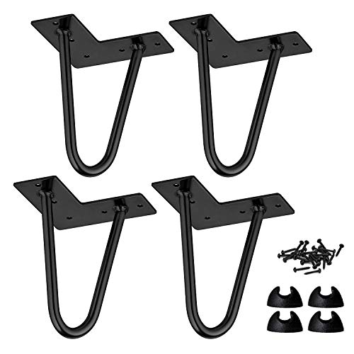 4 Stück Haarnadel Tischbeine 40cm, Modernes Metall Möbelfüße Hairpin Legs mit Bodenschonern, Austauschbare Haarnadelbeine für Schreibtisch Couchtisch Nachttisch Regal Schrank, DIY Möbelgestell Schwarz von La Vane