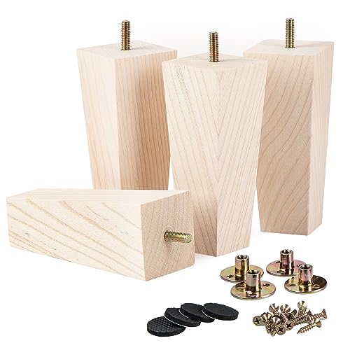 La Vane 10cm Eschenholz Möbelfüße, 4 Stück Mitte des Jahrhunderts Modern Massivholz Pyramide Ersatz Holz Möbelfüße Möbelbeine mit vorgebohrten M8 Bolzen für Sofa Schrank Couch Ottomane von La Vane