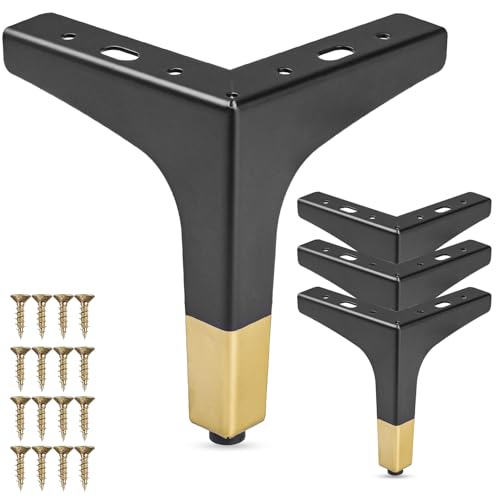 La Vane 4er Set Metall Möbelfüße (17cm Höhe) Schwarz/Gold - Diamant-Dreieck Design für Schrank, Sofa, Couch & Regal | Stabile Ersatzbeine mit Schrauben | Einfache DIY Montage von La Vane