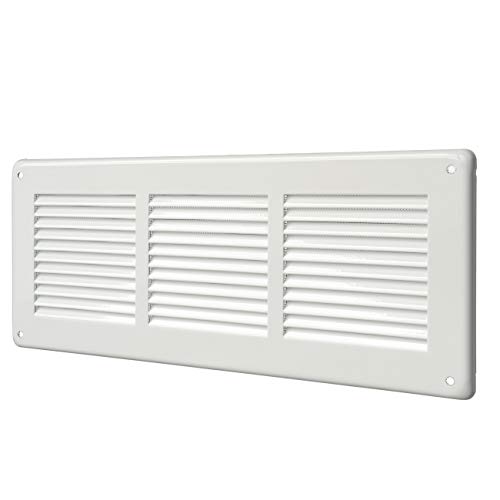 La Ventilazione GL30RB-Y GL30RB Rechteckiges Gitter lackiert Überlappen mit Insektennetz, Größe 340 x 140 mm, Weißblech von La Ventilazione