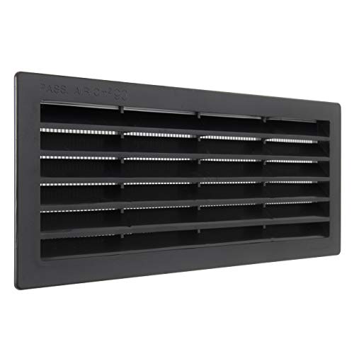 La Ventilazione P25R2510N Lüftungsgitter, rechteckig, aus schwarzem Kunststoff, mit Insektenschutznetz, Maße: 254 x 108 mm von La Ventilazione
