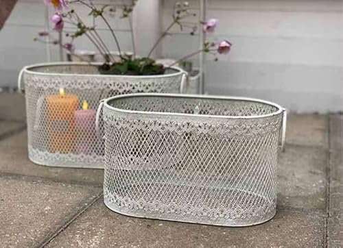 Korb Metallkorb Aufbewahrungskorb Antik weiss shabby Brocante vintage 2 Größen (Korb Gr. L) von La Vida