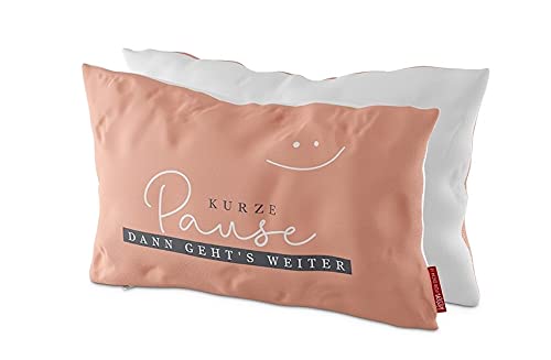 La Vida Kuschelkissen Kurze Pause dann geht’s weiter aus Baumwolle mit Polyester-Füllung in der Farbe Apricot-Grau, Maße: 25cm x 40cm, 3963531 von La Vida