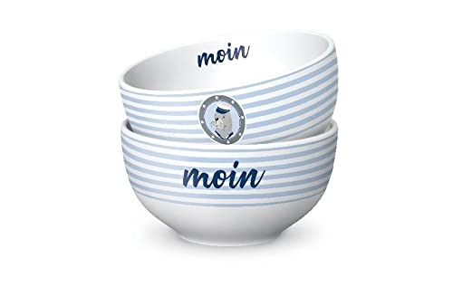 La Vida Müslischale "Moin", blau weiß, Ø 13cm H. 7cm Maritim, Porzellan von La Vida