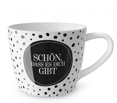 La Vida Porzellan Tasse Punkte Schön, dass es dich gibt weiß schwarz 400ml von La Vida