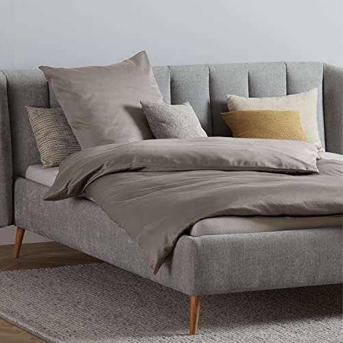 La Vida Satin Bettwäsche Set Uni mit Deckenbezug in 135x200 cm + Kissenbezug 80x80 cm in Taupe Beige aus Baumwolle + Reißverschluss | ÖkoTex Zertifiziert | seidig Glatte Schlafzimmer Einrichtung von La Vida