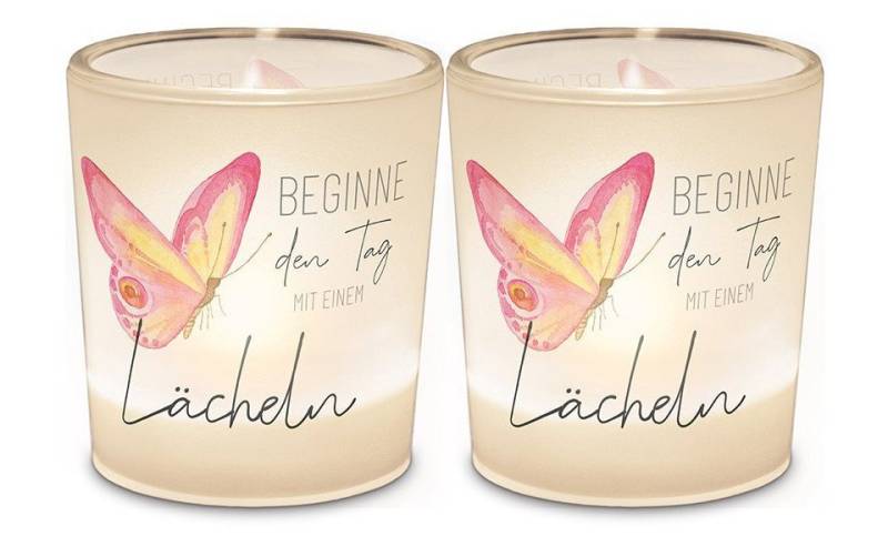 La Vida Windlicht Licht + Teelicht D6H6 "Beginne den Tag mit einem Lächeln" von La Vida