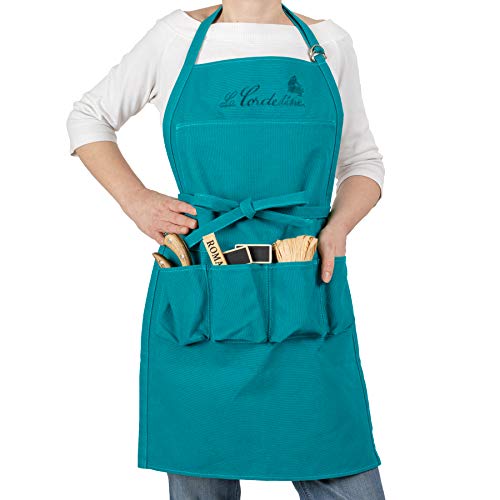 La Cordeline Schürze mit 5 Taschen, Baumwolle, bestickt, verstellbar, für Gartenarbeit, Küche von La cordeline