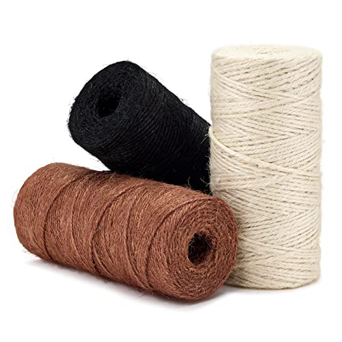 Set Jute Schnur, 2 mm, 3 x ± 160 m, Farbe: Schwarz, Weiß, Braun – Schnur für Garten, Dekoration, Verpackung von La cordeline