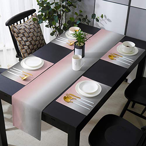 LaBLUUX Tischläufer mit 6 Tischsets, Farbverlaufsfarbe Rosa Grau Baumwoll-Leinen-Essmatten-Set hitzebeständig, waschbar, Tischset für Esstisch/Küche/Wohnzimmer/Büro/Picknick, 33 x 178 cm von LaBLUUX