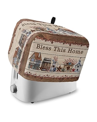 Toaster-Staubschutz mit Taschen, American Country Star Bless This Home Berries Holzbrett, weich, waschbar, 2 Scheiben, Toaster-Abdeckung, staubdichte Abdeckung für kleine Geräte und von LaBLUUX