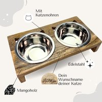 Personalisierte Foodbar Futterstation Für Katzen - Futternapf, Fressnapf Aus Mangoholz Und Edelstahlnäpfen Personalisierte Foodbar Futterstation Für Katzen - Futternapf, Fressnapf Aus Mangoholz Und Edelstahlnäpfen von LaBiGra