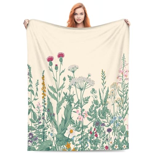 LaBuyGVT Fleecedecke, Wildblumen, botanisches Blumenmuster, Vintage, bunte Blumen, Kräuter, Salbeigrün, Blätter, Geschenke für Frauen, Mädchen, für Schlafzimmer, Couch, Dekoration, weiche Decken LaBuyGVT Fleecedecke, Wildblumen, botanisches Blumenmuster, Vintage, bunte Blumen, Kräuter, Salbeigrün, Blätter, Geschenke für Frauen, Mädchen, für Schlafzimmer, Couch, Dekoration, weiche Decken von LaBuyGVT