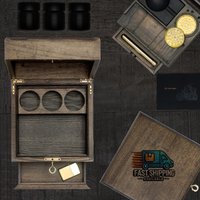Aufbewahrungsbox Aus Akazienholz - Waschbares, Luftdichtes Doob-Rohr Messing, 3 Glasbehälter Und Rolltablett Aschenbecher Zement von LaCannapa