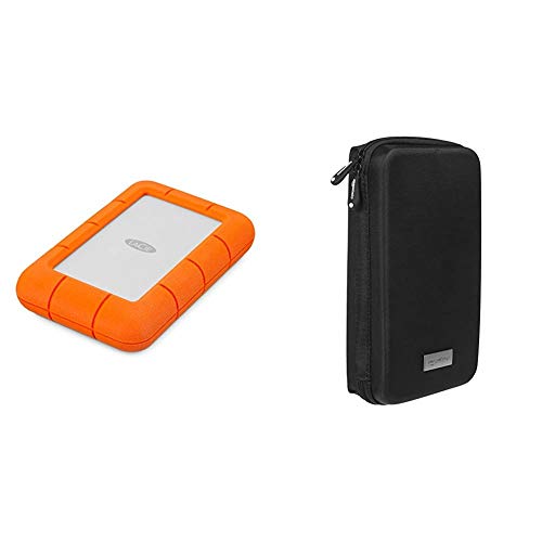 LaCie Rugged Mini, 4 TB, tragbare Externe Festplatte, 2.5 Zoll, USB 3.0, Mac & PC, Modellnr.: LAC9000633 & Amazon Basics Universaltasche für elektronische Kleingeräte von LaCie