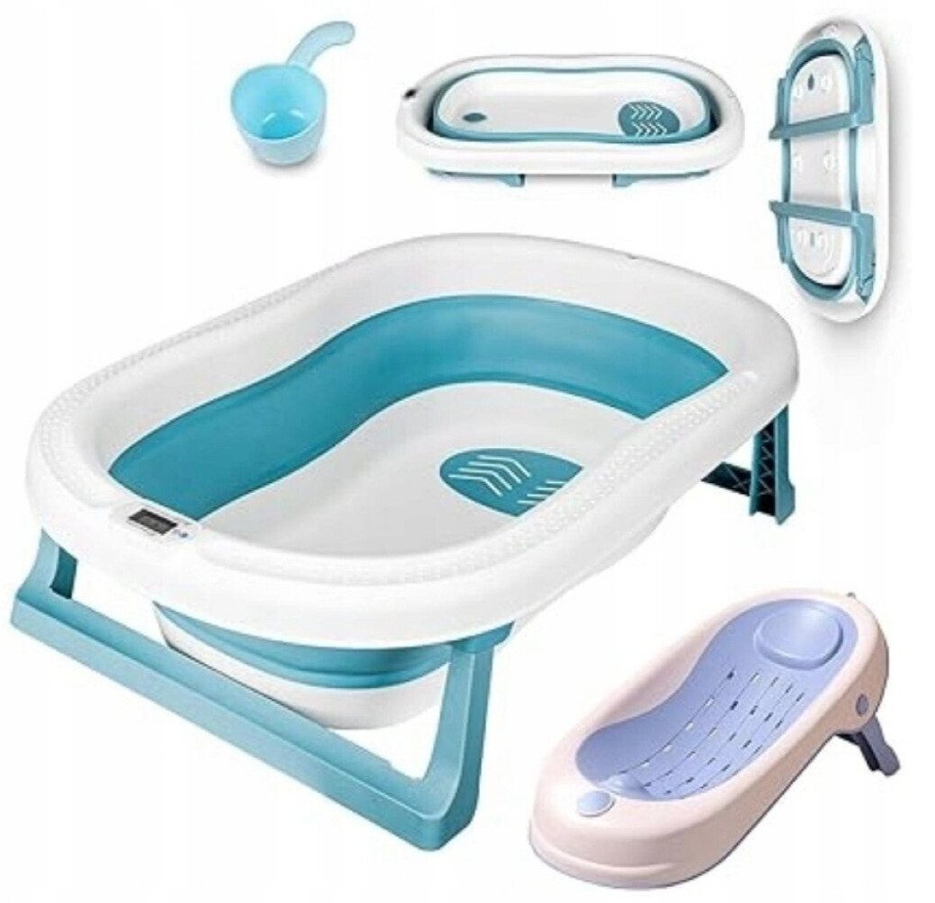 LaCute Babybadewanne Set Faltbare Babywanne mit Thermometer und Badewannensitz Kelch, (Klappbare Babywanne mit Sitz und Badewannenzubehör), Leichte, faltbare Babywanne mit integriertem Temperatursensor von LaCute