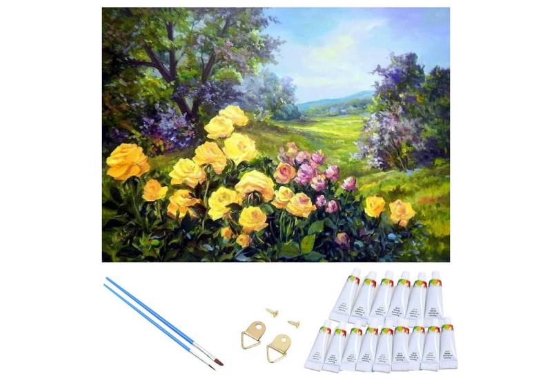 LaCute Malen nach Zahlen Blumen Malset – Kreatives Malen nach Zahlen mit Rahmen 30x40cm (Komplettes Malset: Kreatives Malen nach Zahlen mit Rahmen und Farben, Malen nach Zahlen Set: Leinwand 30x40cm, Acrylfarben, Pinsel, Rahmen), Blumen Malset: Hochwertige Leinwand 30x40cm mit Acrylfarben & Rahmen von LaCute