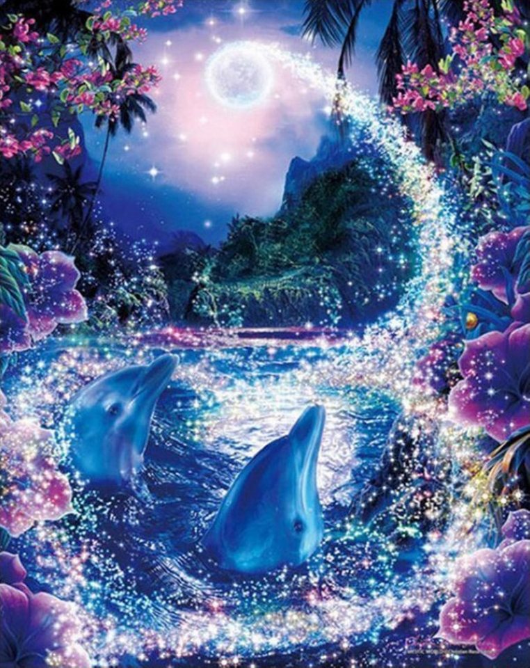 LaCute Malen nach Zahlen XL 5d Diamond Painting Delfine Malen nach Zahlen 50x65cm (Komplettset für 5D Diamond Painting inklusive Leinwand, Diamanten und Werkzeugen, Diamond Painting Set mit Zubehör für DIY-Kreativität und Entspannung), 50x65cm 5D Diamond Painting mit präziser Klebeschicht & Zubehör von LaCute