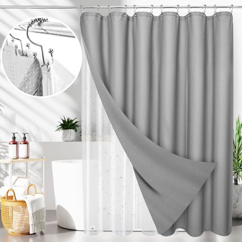 LaCyan 3-in-1-Duschvorhang-Set mit Waffelmuster, wasserdicht, mit 12 Edelstahl-Haken, doppelseitig, für Badezimmer, 183 cm, strapazierfähiges Polyestergewebe, 183 x 183 cm, Grau LaCyan 3-in-1-Duschvorhang-Set mit Waffelmuster, wasserdicht, mit 12 Edelstahl-Haken, doppelseitig, für Badezimmer, 183 cm, strapazierfähiges Polyestergewebe, 183 x 183 cm, Grau von LaCyan