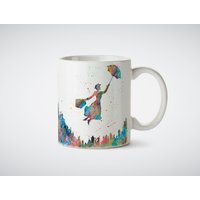 Mary Poppins Aquarell Kunstdruck Tasse Kaffee Tee Keramiktasse Küche Dekor Weiße Oder Magic Mug Bild Popins Kinderzimmer Farbwechselbecher von LaDecorEU
