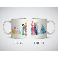 Prinzessinnen Jasmin Rapunzel Schneewittchen Cinderella Ariel Die Kleine Meerjungfrau Anna Elsa Eiskönigin Schloß White Mug Oder Magic Aquarell Kunst von LaDecorEU