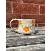 Orange Sunrise Blumentasse | Zierlich Handarbeit Keramik Handbemalt Frühling Geschenk von LaFleurArtisane