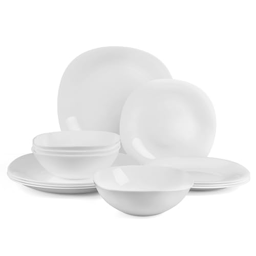 LaGlint 12 Teilig Set Tafelservice 4 Personen, Weiß Geschirrset Opalglas Quadratisch, Beinhaltet Müslischalen, Dessertteller und Speiseteller LaGlint 12 Teilig Set Tafelservice 4 Personen, Weiß Geschirrset Opalglas Quadratisch, Beinhaltet Müslischalen, Dessertteller und Speiseteller von LaGlint