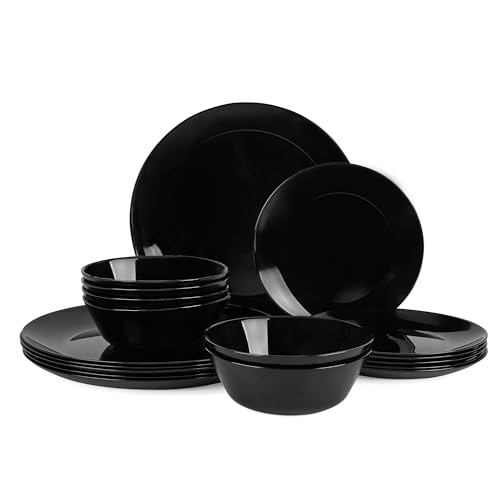 LaGlint 18 Teilig Set Tafelservice 6 Personen, Schwarz Opalglas Geschirrset, Beinhaltet Müslischalen, Dessertteller und Speiseteller LaGlint 18 Teilig Set Tafelservice 6 Personen, Schwarz Opalglas Geschirrset, Beinhaltet Müslischalen, Dessertteller und Speiseteller von LaGlint