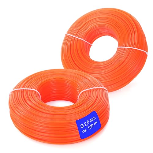 LaGreen Nylon Trimmerfaden 2er Set - Mähfaden für Rasentrimmer und Freischneider - Geeignet zum Trimmen von Rasen, Rasenkanten und Unkraut - Orange 2,0 mm x 100 m von LaGreen