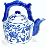Vintage Kleine Teekanne Blau Mit Weißem Blumen Keramik Porzellan von LaGuanaquitasCloset