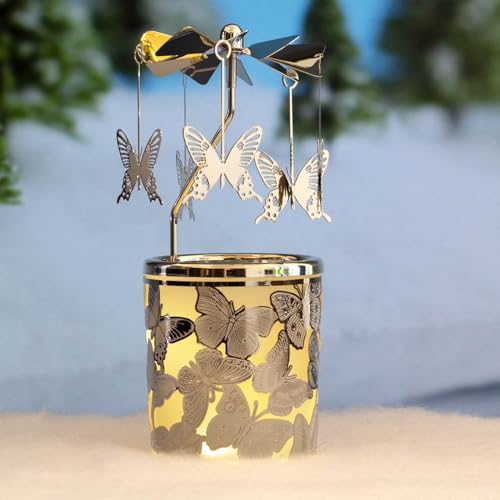 Drehender Kerzenständer Spinning Teelichthalter Silber Karussell Kerzenständer mit Plated Love Eule Ginkgo Sterne Seepferdchen Schmetterling Dekoration für Zuhause, Geschenk für Hochzeit Mama Frau Geb Drehender Kerzenständer Spinning Teelichthalter Silber Karussell Kerzenständer mit Plated Love Eule Ginkgo Sterne Seepferdchen Schmetterling Dekoration für Zuhause, Geschenk für Hochzeit Mama Frau Geb von LaJao