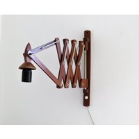 Vintage Scherenlampe Aus Holz, Mid-Century Scheren-Wandlampe, Leselampe, Wandleuchte, Design Zieharmonika-Lampe, Holland, 50Er Jahre von LaLanterne