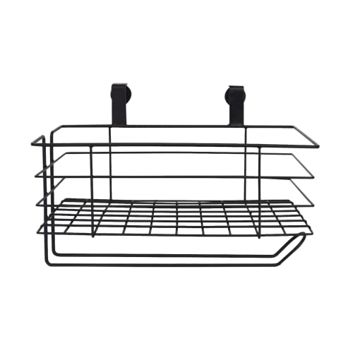 LaLe Living Aufbewahrungskorb Lea in Schwarz, 31 x 17 cm, mit Küchenrollenhalter, Halterung für Küchenutensilien, Gewürzablage von LaLe Living