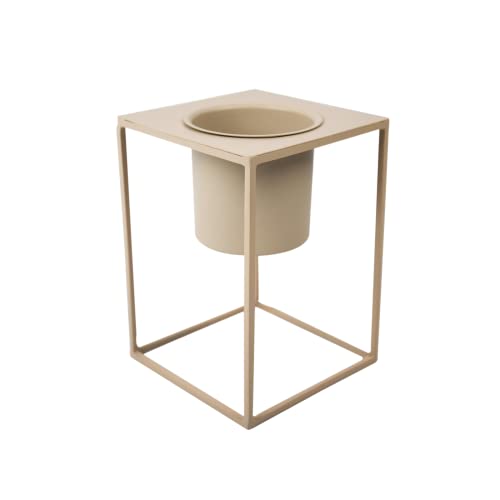 LaLe Living Blumentopf LIDA aus Eisen in Olive/Beige, Ø16 cm, als Übertopf oder Pflanzgefäß auf einem Eisengestell für Sukkulenten, Kräuter, Grünpflanzen, Blumen von LaLe Living