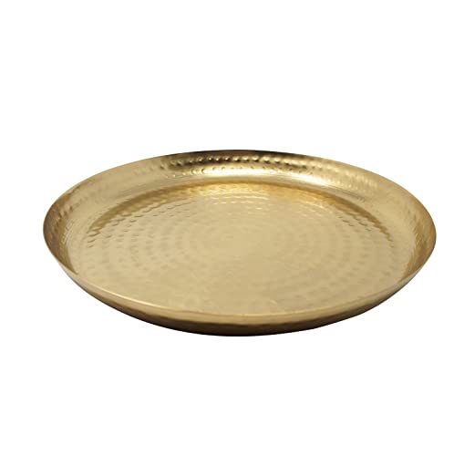 LaLe Living Dekotablett Amana rund in Gold, Ø30 cm orientalischer Stil aus Eisen gehämmert zur Verwendung als Serviertablett oder Dekotablett für Kerzen, Vasen oder Adventskranz von LaLe Living